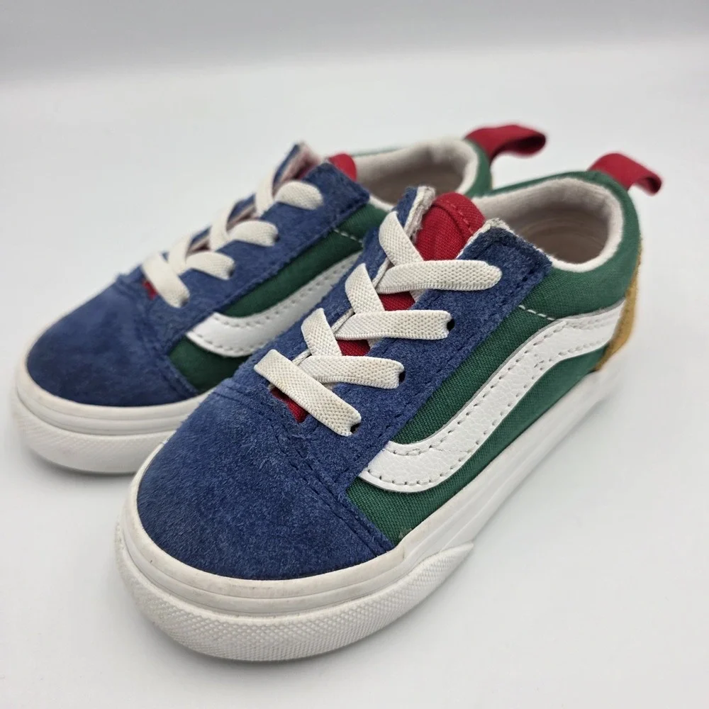 Vans Old Skool Low 'Yacht Club' Blue Green Yellow Elastic Laces Toddler Size 7